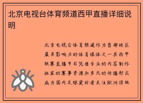 北京电视台体育频道西甲直播详细说明